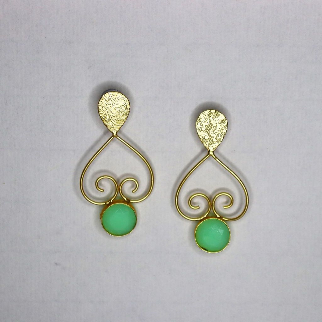 iha Lime Green Designer Dangler Gold Toned Earrings |Fashion Jewellery|Handcrafted| Trendy Earrings for Women and Girls|Soul Shoppr view 2