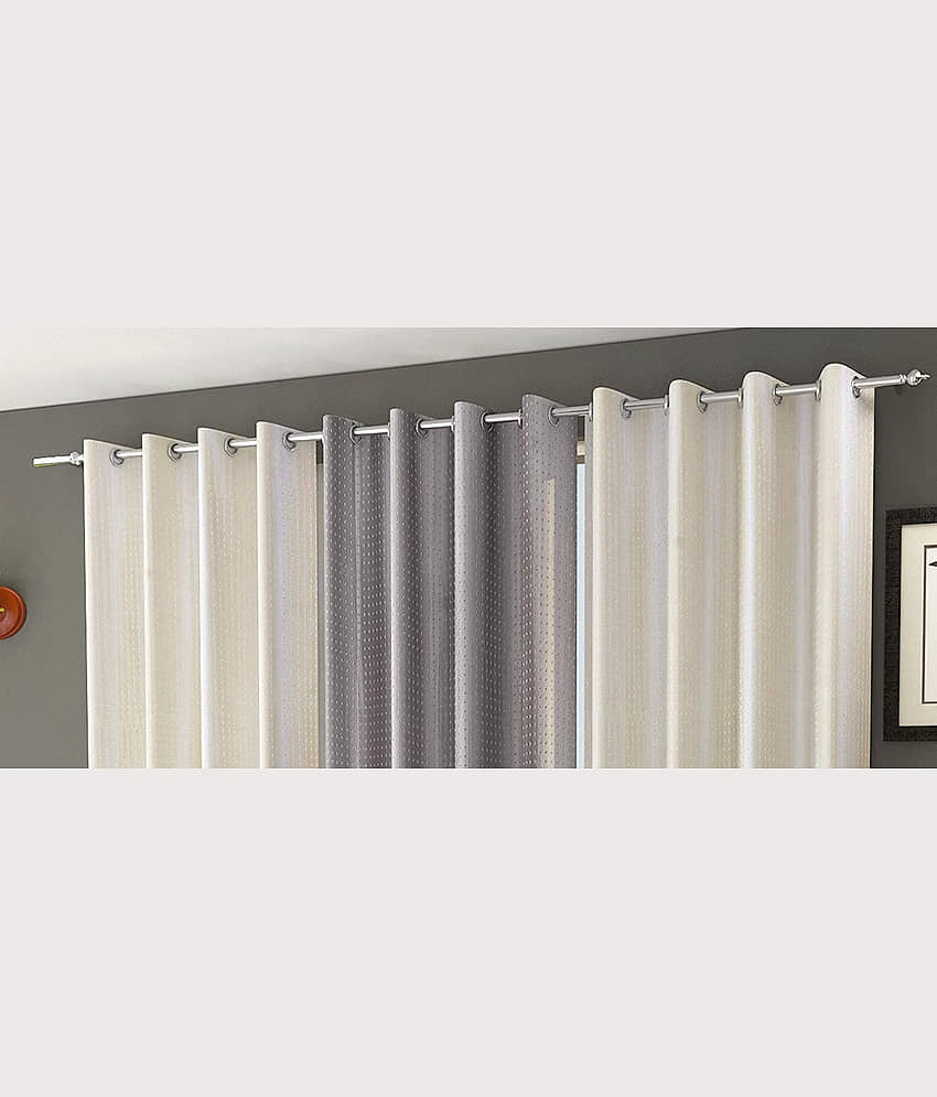Kraftiq Homes Solid Semi-Transparent Eyelet Curtain 9 ft ( Pack of 3 ) - Multicolor view 2