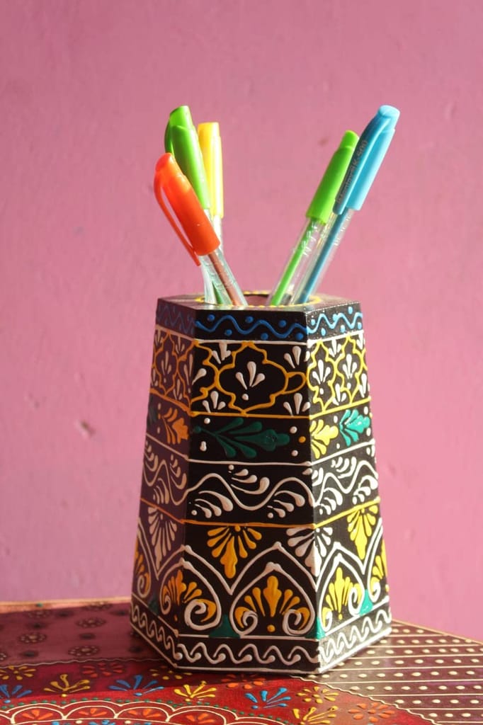 Girish HANDICRAFTS Wooden Stylish Desk Organizer, Pen Stand/Pencil Stand | Office supplies | Pen Holder | Table Storage Organizer | Office Desk Accessories, Pen Stands for Office Use (Multicolour) view 2