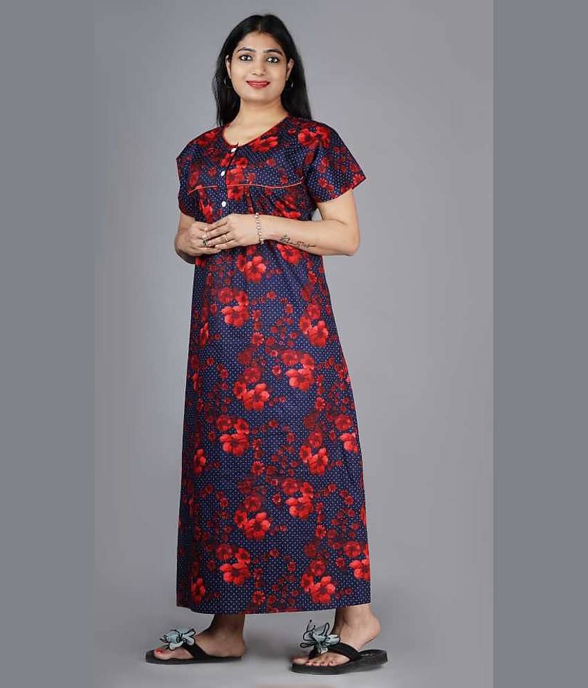 Favnic Cotton Nighty & Night Gowns - Red view 2