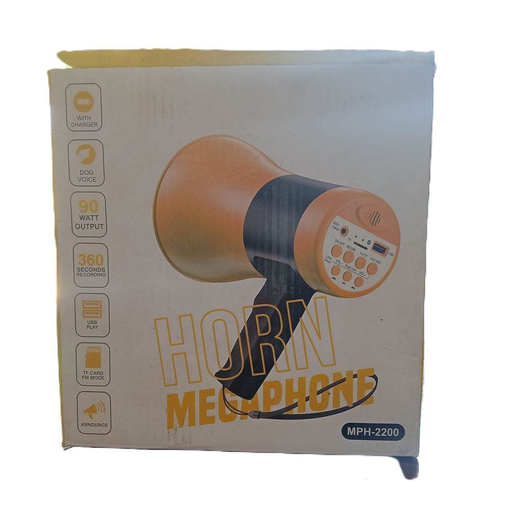 Yellow Megaphone with Charger, Dog Voice, 90-Watt Output, 360-Second Recording, USB Play, TF Card FM Mode, and Announcement Function view 2