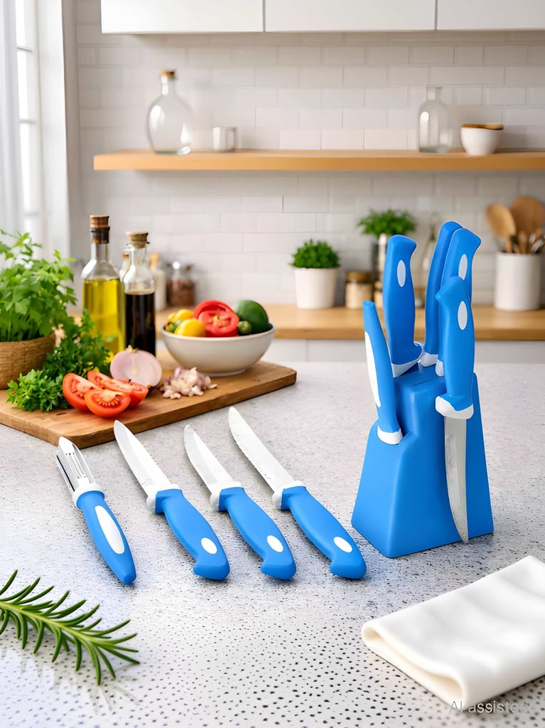 Heavy Duty Kitchen Knife Set with Stand | 4-Piece Stainless Steel Kitchen Knife Set with 1 Vegetable Peeler | ABS Plastic Knife Holder Stand | Multipurpose Cutting Tools for Vegetable, Fruit & Kitchen Use (Original) view 2