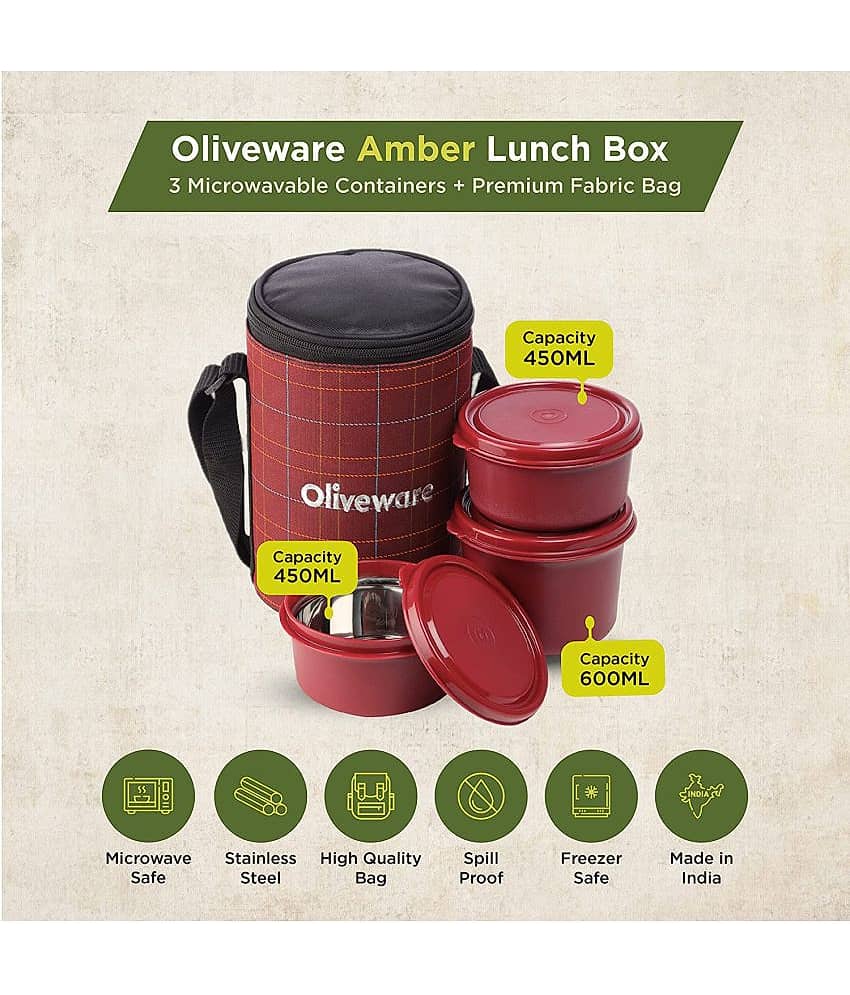 Oliveware Amber Stainless Steel Lunch Box 3 Container (Pack of 1) view 2