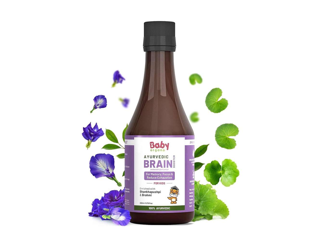 BabyOrgano Shankhpushpi Syrup | Memory Booster for Kids | Made with Shankhpushpi & Brahmi to Improve Focus | 100% Ayurvedic | 5+ Years