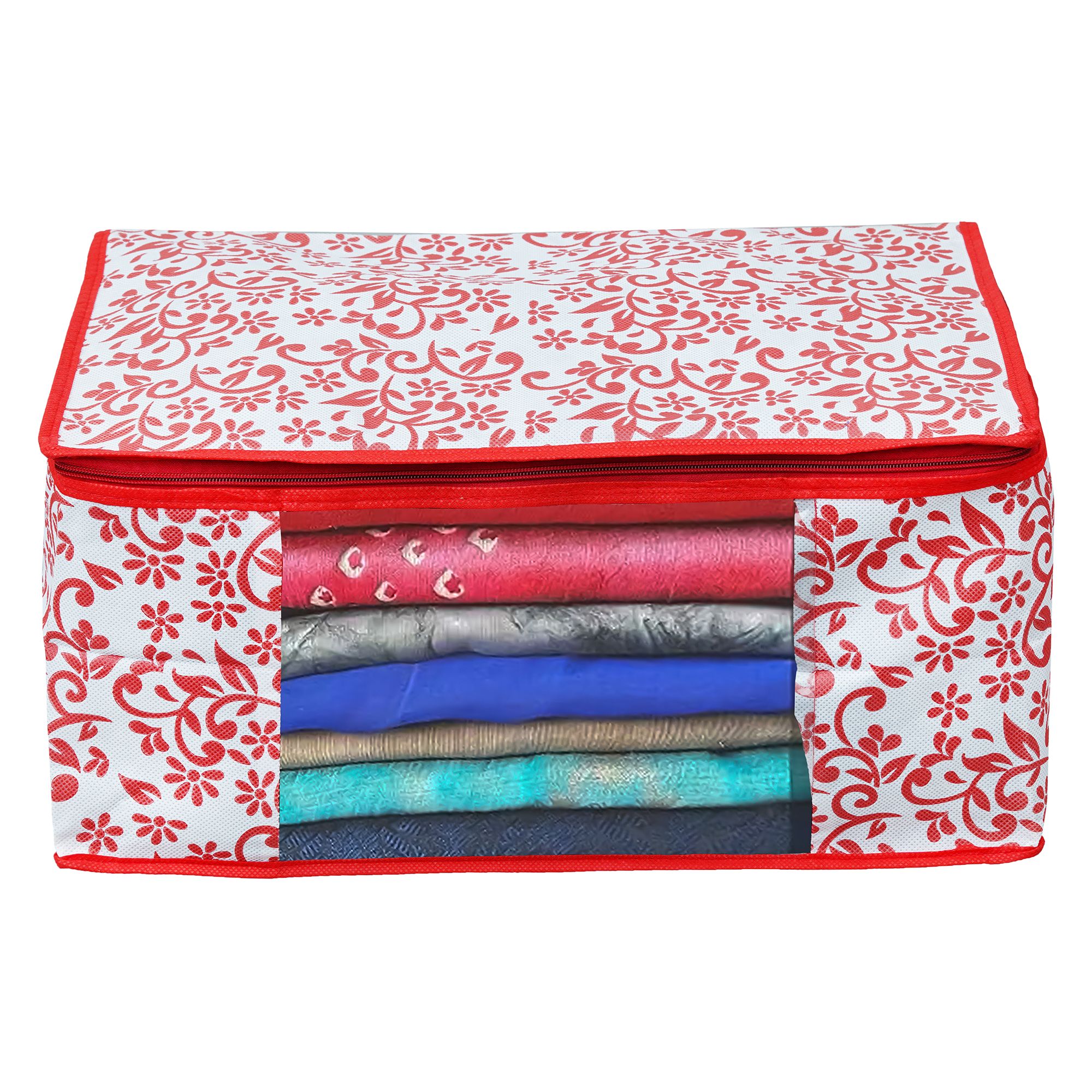 Pack of 1 Floral Print Foldable Wardrobe Storage Organizer Cloth Cover with Transparent Window