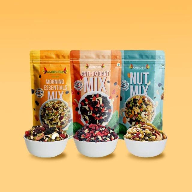 Ambrosia TrailMixes Diwali Gift Hamper 600g (each pack 200g) | Packed with premium crunchy Nut Mix, BerryMix & Morning Mix 600g view 2