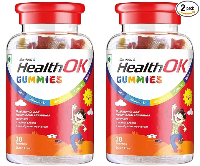 Health Ok Gummies Multivitamin & Multimineral for Kids Supports Growth7 -17 years x 2 (2 x 30 No)