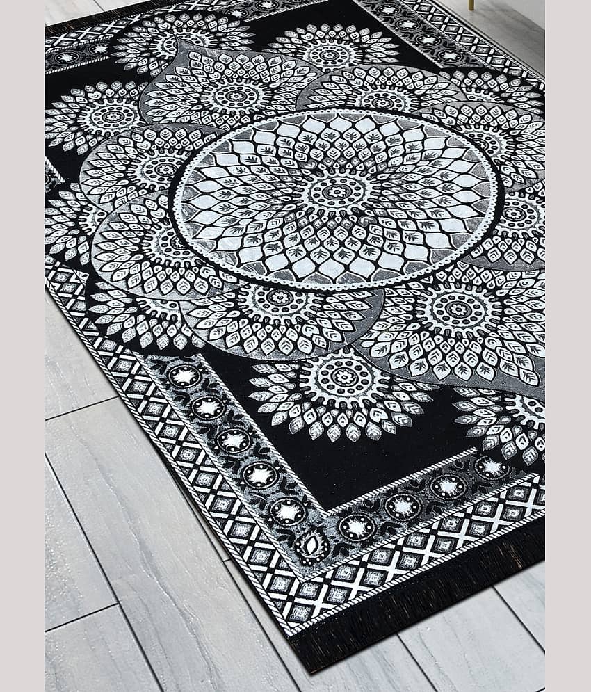 FURNISHING HUT Black Cotton Carpet Abstract 5x7 Ft view 2
