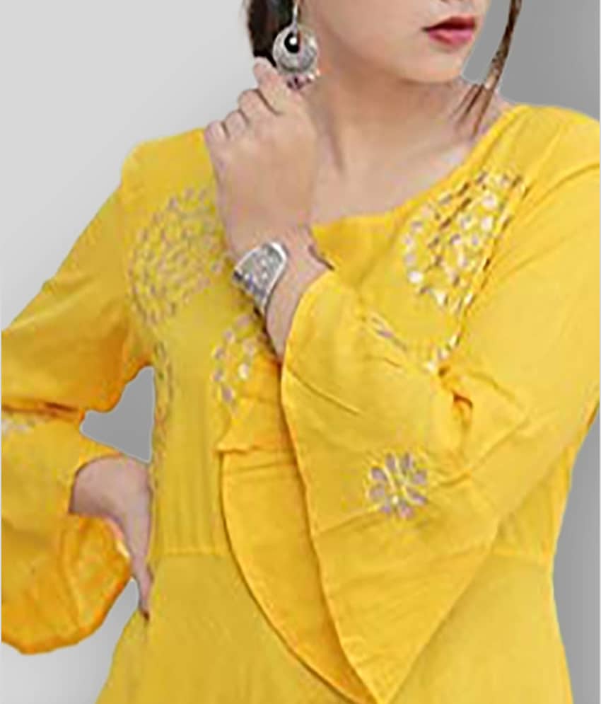 EXPORTHOUSE - Yellow Rayon Women's Flared Kurti ( Pack of 1 ) view 2