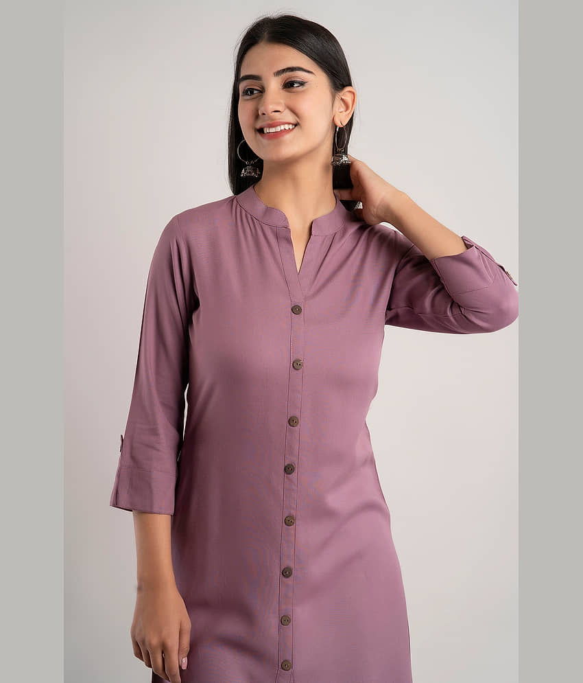 MAUKA - Purple Rayon Women's Front Slit Kurti ( Pack of 1 ) view 2