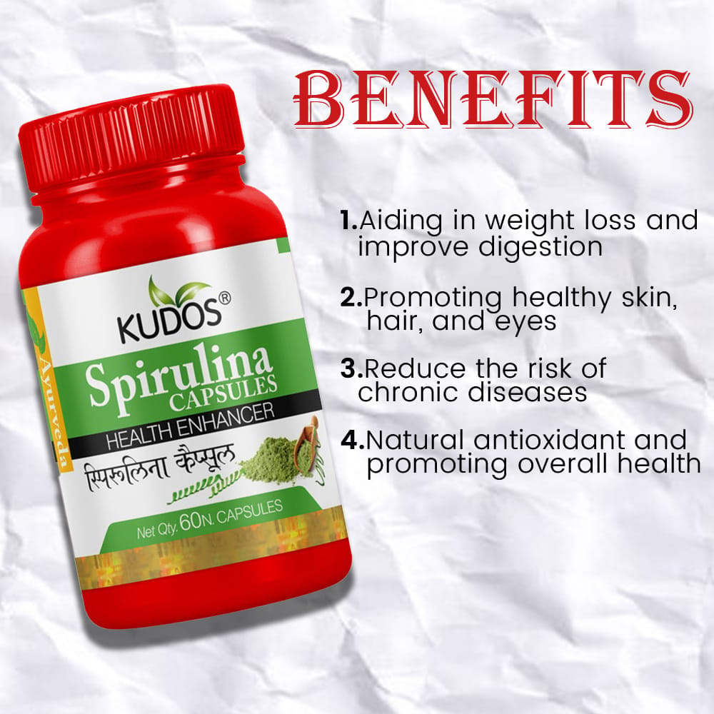 Kudos Spirulina Capsules | Dietary Supplement | 60 Capsules view 2