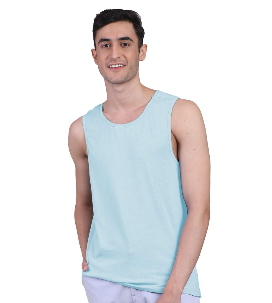 Freecultr Men's Twin Skin Bamboo Active Vest, Anti Microbial, Anti Odor, Breath tech Super Soft - Pack of 1-Chalk Blue view 2