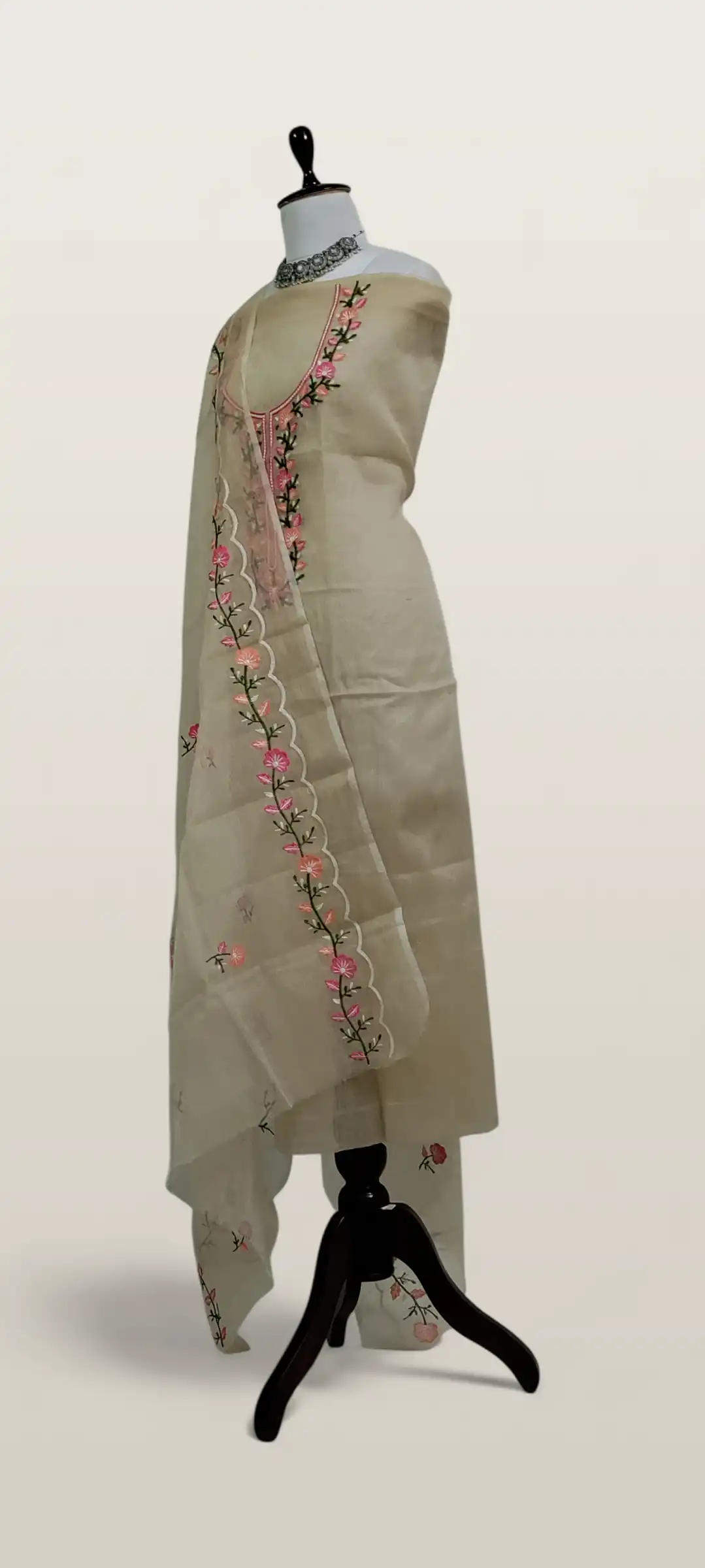 Kota Doria Dress Material Biscuit Floral Yoke view 2