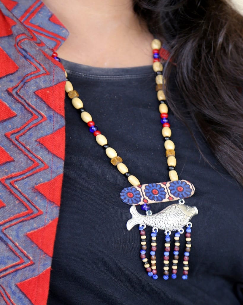 Long Tribal Fishy Beaded Neck Piece view 2