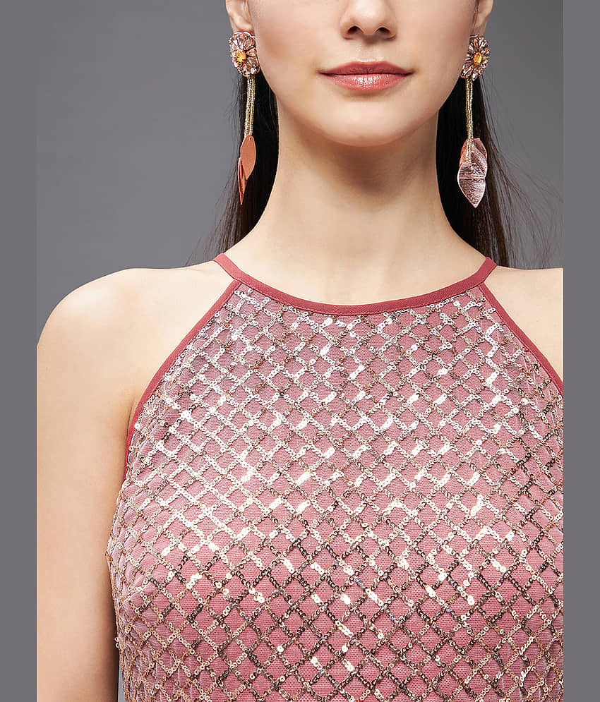 Miss Chase Women Georgette Embellished Asymmetric Dress ( Red ) view 2