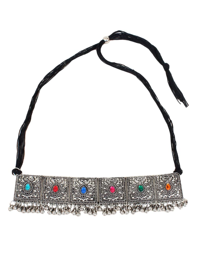 Cardinal Oxidized Silver Color Choker Necklace Set view 2