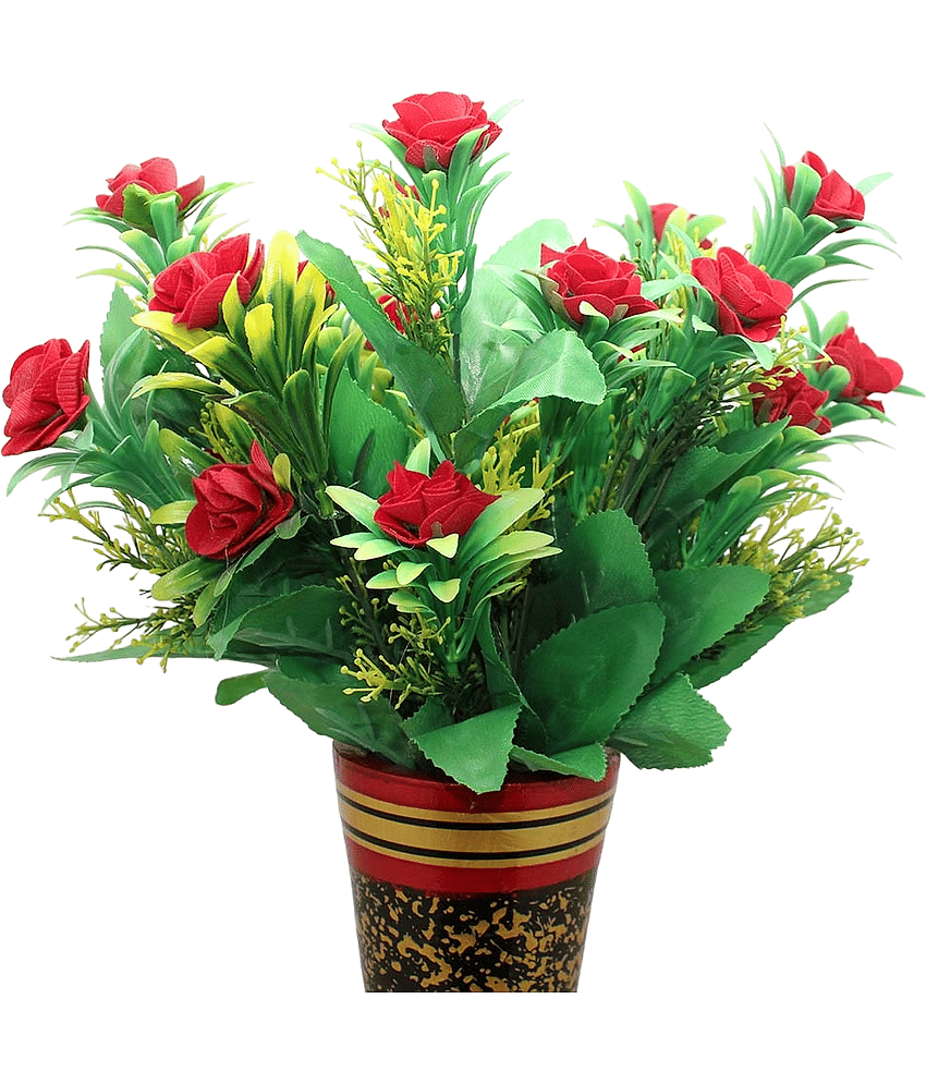 Hidooa - Red Rose Artificial Flowers Bunch ( Pack of 5 ) view 2