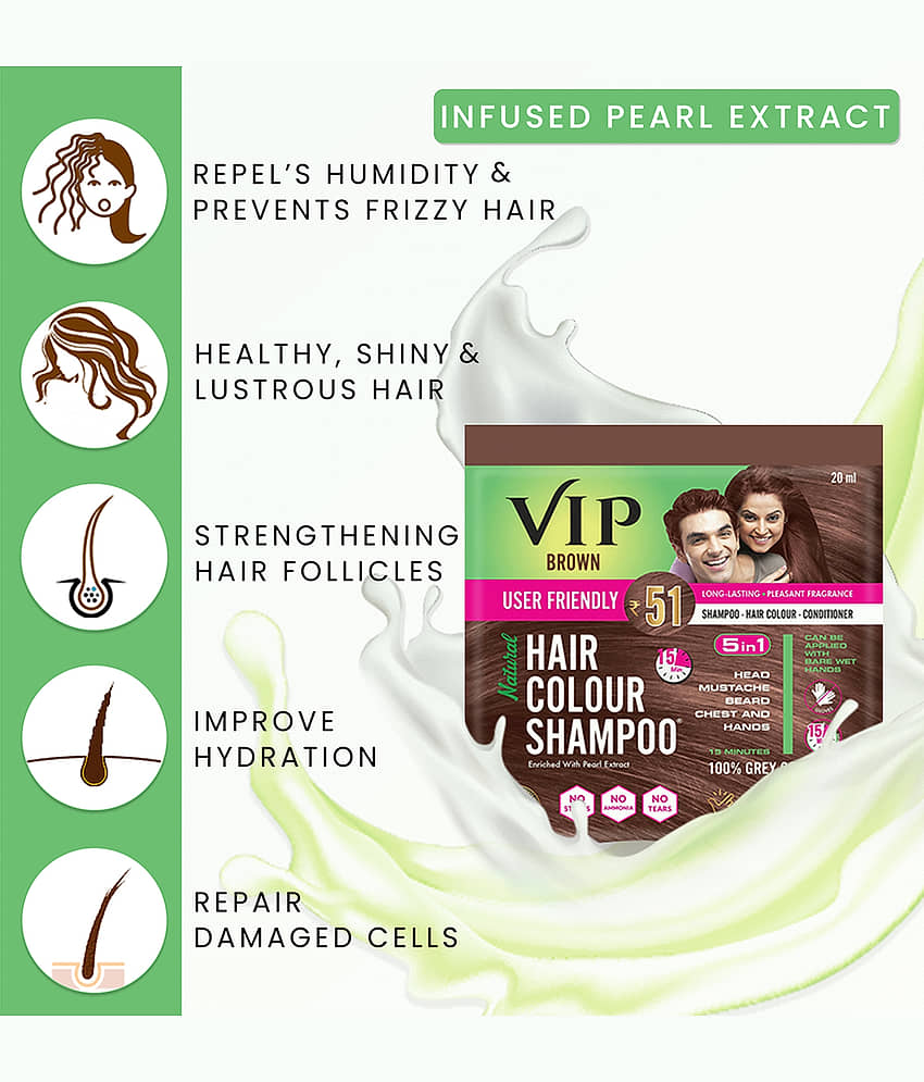 VIP Hair Colour Shampoo Natural Permanent Hair Color 100 mL Brown view 2