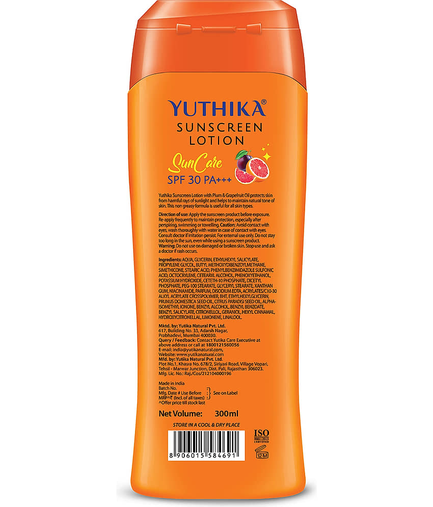 Yuthika Sunscreen Lotion SPF 30 PA+++ with UVA & UVB Protection, Sun Protection Cream for Women & Men - 300ml view 2