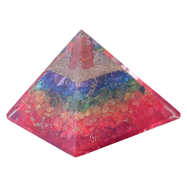 Seven Chakra Orgone Crystal Pyramid with Copper Seven Chakra Stone with Crystal Point Pencil for Orgone Healing and Positive Energy, Décor(KI_101) by Krishna Impex view 2