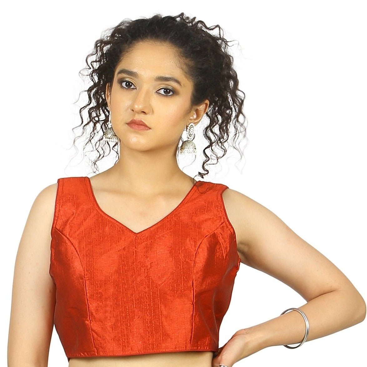 TheHangr Maroon Silk Multicolor Latkan Blouse - 32