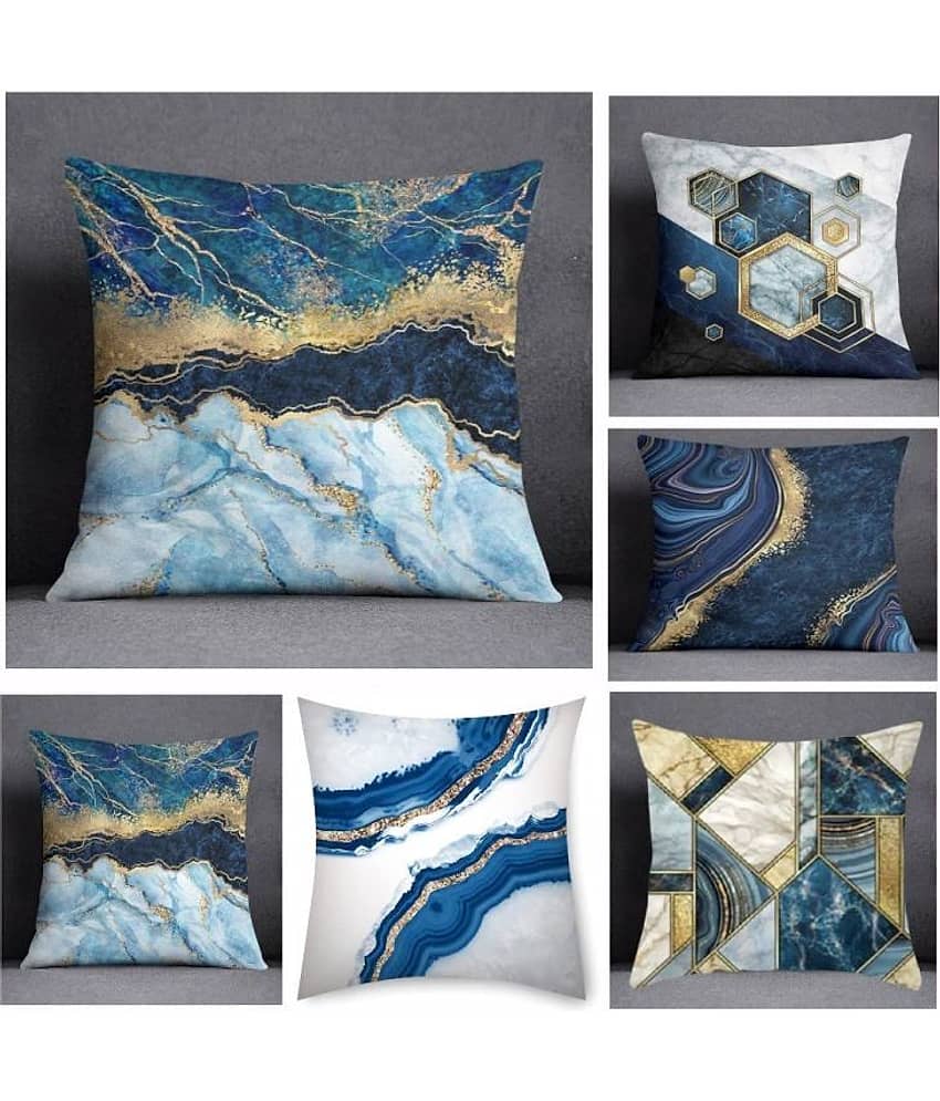 Laphino Set of 5 Jute Textured Square Cushion Cover (40X40)cm - Blue