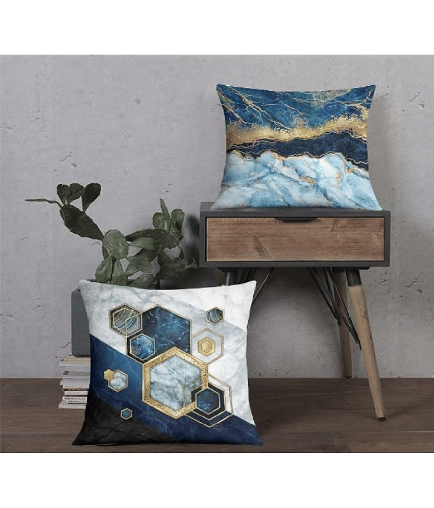 Laphino Set of 5 Jute Textured Square Cushion Cover (40X40)cm - Blue view 2