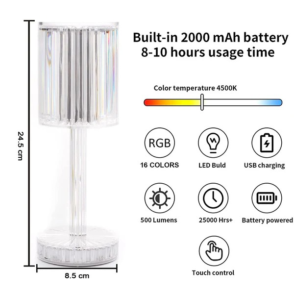 Crystal Table Lamp ,Touch Control Atmosphere Nightstand Lamp USB Charging Line view 2