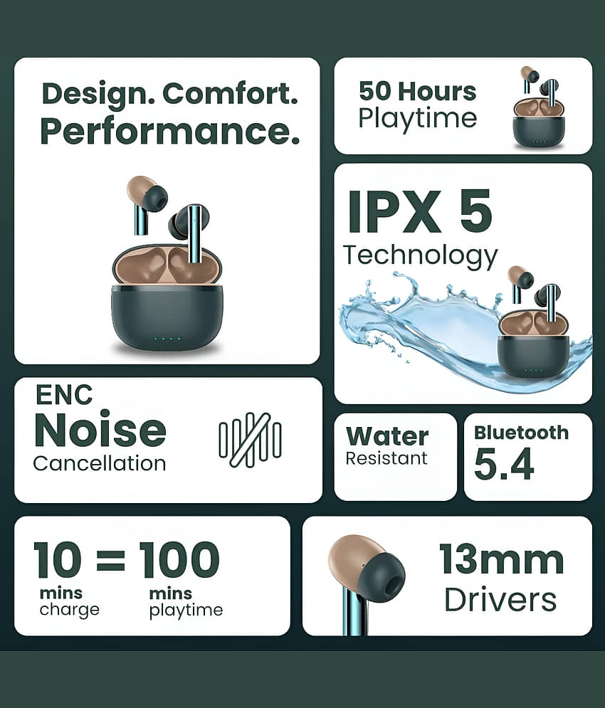 COREGENIX New 171X Truly Wireless Earbuds TWS | ENC & High Bass | Upto 50 Hrs Playtime | Bluetooth V5.4 | Quad Mics with AI-ENC | 40ms Low Latency Gaming | Gaming Beast for Android & iOS view 2