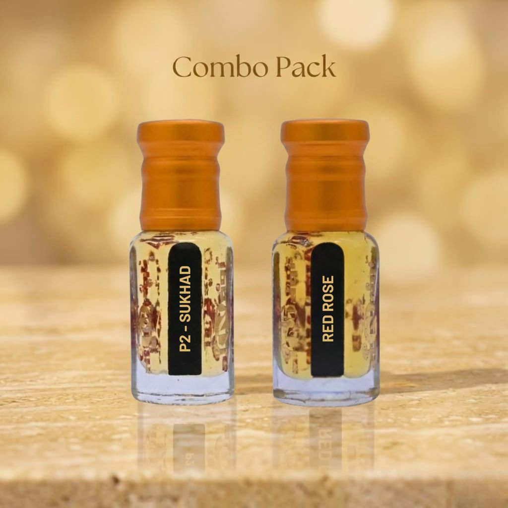 alnaqi fragrances Red Rose & Sukhad Attar Combo (6ml x 2) - Pure Floral Gulab & Sandalwood Perfume Oil, Alcohol-Free Long-Lasting Concentrated Ittar, Traditional Gift Pack view 2
