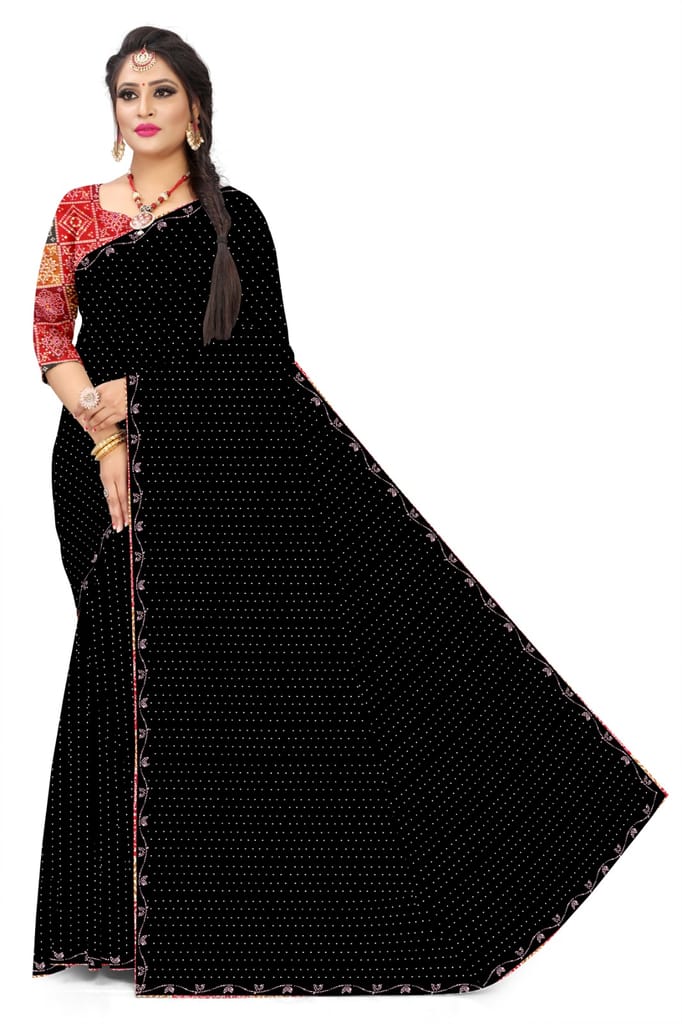 Women's Maroon Georgette Saree with Multicolored Geometric Blouse
