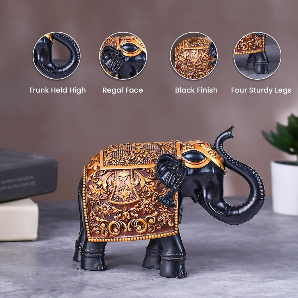 Artarium Black Trunk Up Royal Elephant Family Statue Showpiece Figurine Fengshui Vastu Lucky - Diwali Decorative Items for Home Decor Living Room Office Desktop & Gifting Corporate Gift Pack of 2 view 2