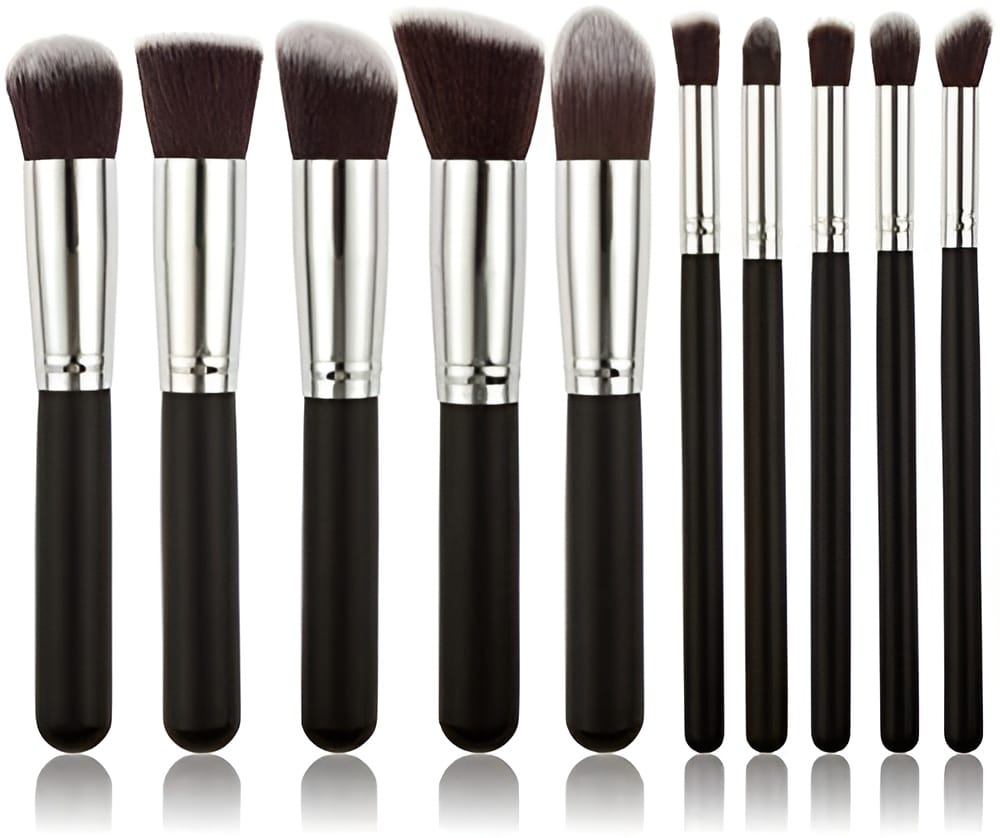 10 Piece Makeup Brush Set - Foundation, Blush, Eyeshadow, Concealer, Powder Brushes - Synthetic Kabuki Brushes for Liquid, Cream, and Powder Cosmetics