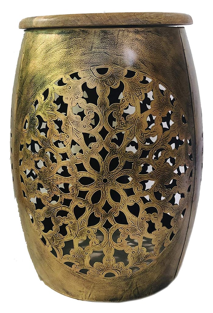 Creative Handicraft45 Handicrafts Iron Metal T-Light Beautiful Stool Home décor/Floor Decor/Table Decor/Decoration ( Wood,Gold ) view 2