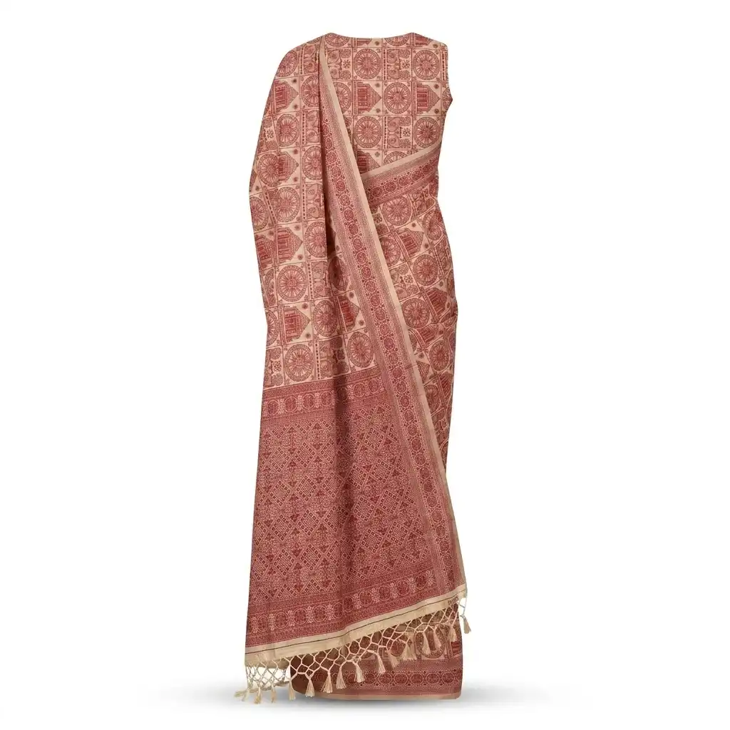 Maroon Printed Odisha Handloom Saree | Ethnic Woven Cotton view 2