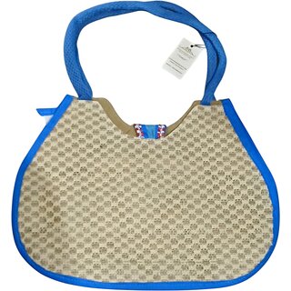 Beige Blue Premium Jute Multipurpose Bag For Women view 2