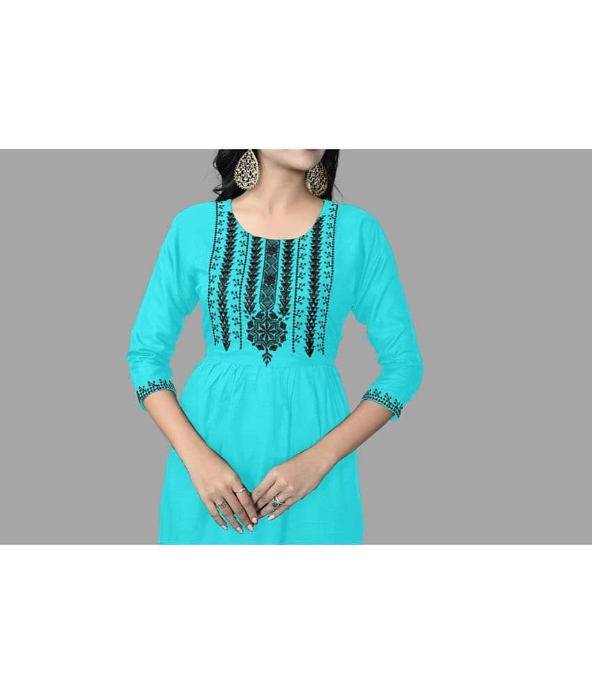 HAYA - Turquoise Rayon Women's Straight Kurti ( Pack of 1 ) view 2