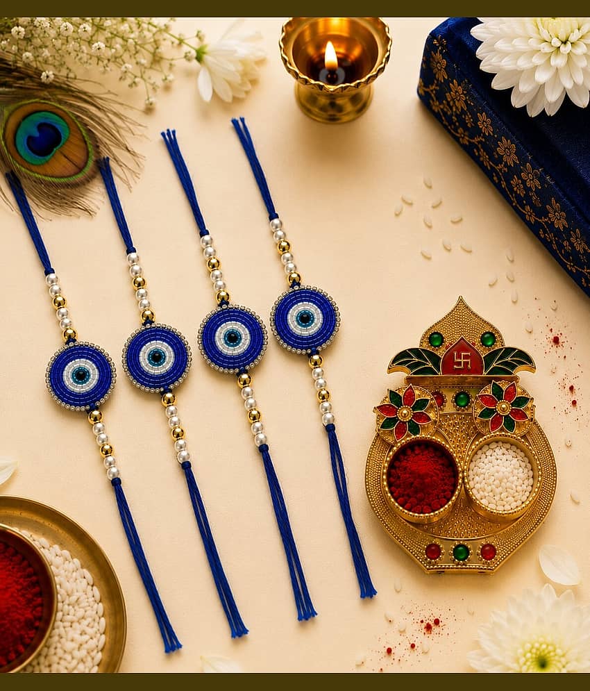 Cherry Tree Handmade 1 Bhaiya Bhabhi Rakhi ( Pack of 4 , Multicolour ) view 2