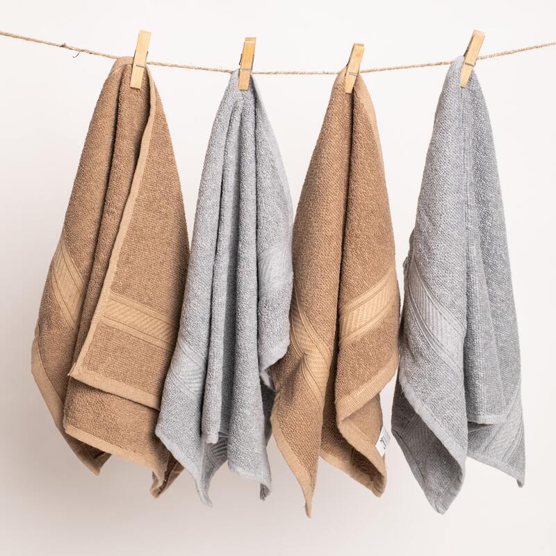 Furnofy Cotton 450 GSM Hand Towel Set Grey, Beige (Pack Of 4) view 2