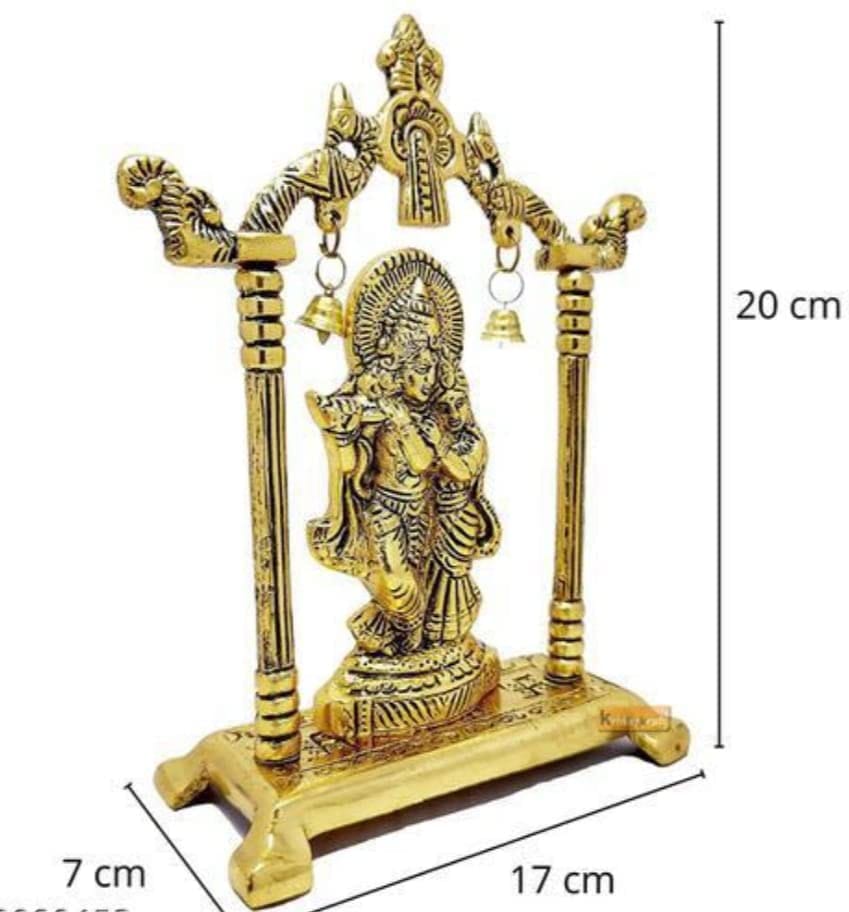 Radha Krishna Idols: Metal Gold Plated Sculptures for Home D�cor, Religious Occasions, and Festive Gifts (Size 7 x 5 Inches) view 2