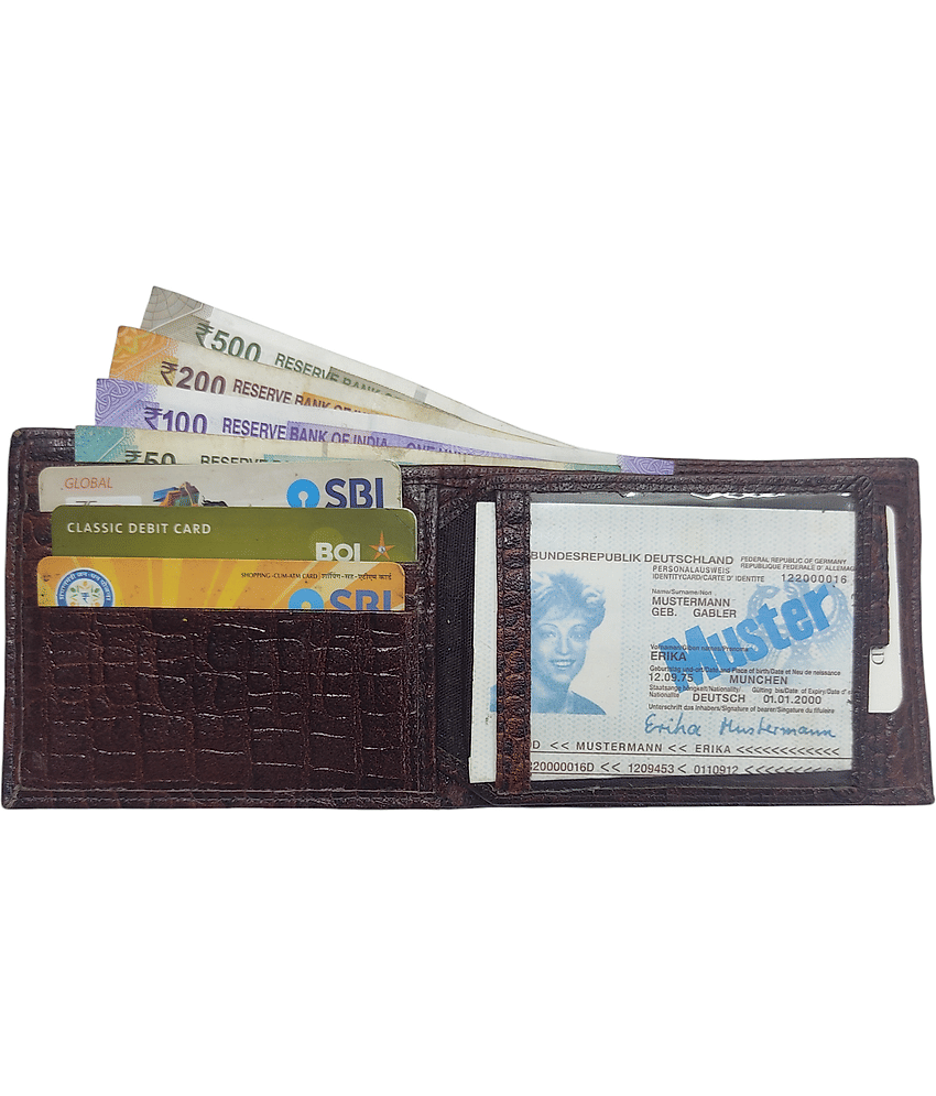 COCO ROYAL 100% Leather Self Design Men's Two Fold Wallet With 8 Slots For Card ( Brown , Pack of 1 ) view 2