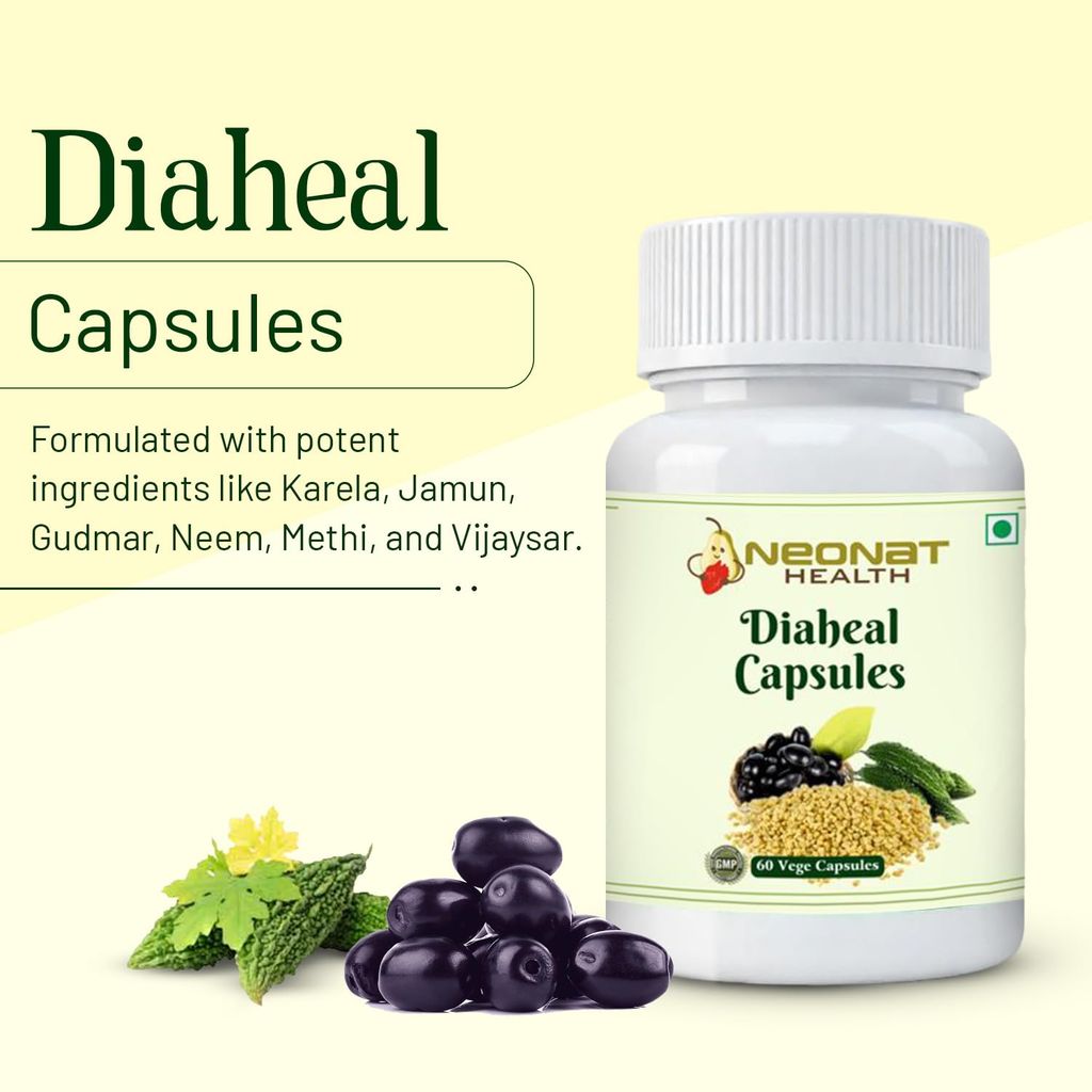 Neonat Health DiaHeal Capsules | Ayurvedic Blend of Methi, Jambu & Haridra | Helps in Blood Sugar, Glucose Balance & Wellness | Natural & Vegetarian | 60 Capsules view 2