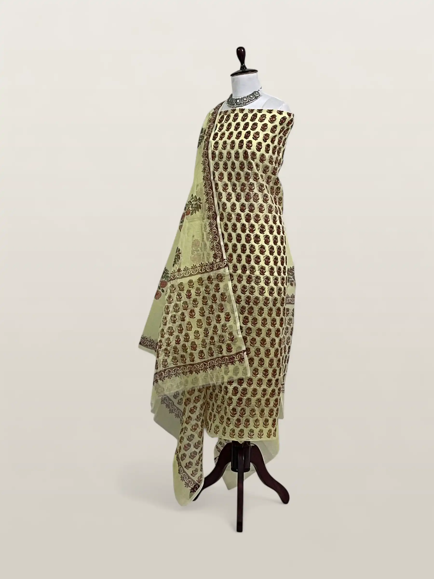 Kota Doria Dress Material Beige Rose Floral Buti view 2