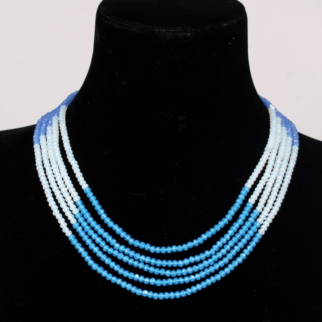 Tribes India Blue White Crystal Beads Multi Strand Necklace for Women view 2