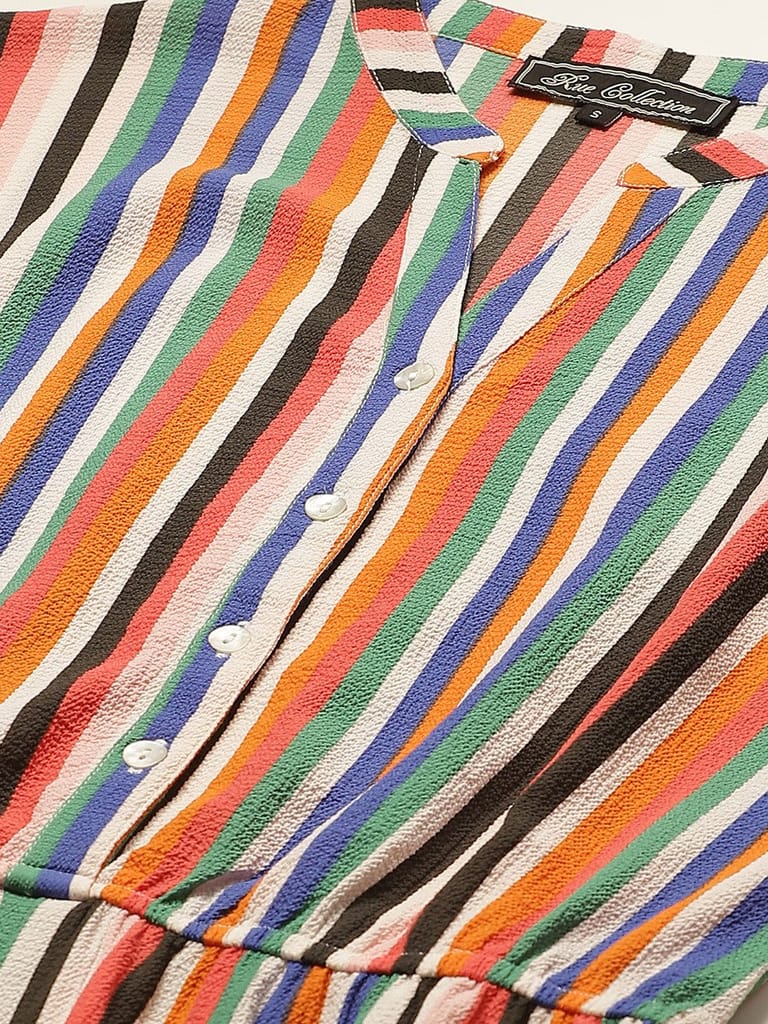 Women Multicoloured Striped Capri Jumpsuit view 2