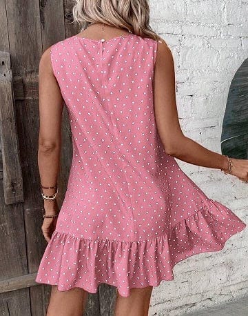 Heart Print Ruffle Hem A-line Pink Dress view 2