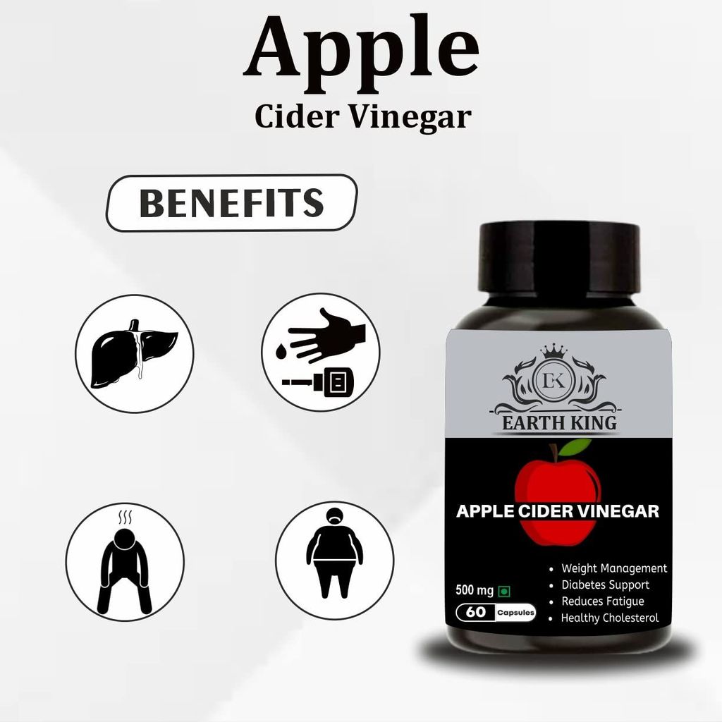 EARTH KING Apple Cider Vinegar Capsule Support Weight Management, | Fat Loss | Boost Energy | Cholesterol & Supports Digestive Health � 500mg 60 Veg Capsules (Pack of 2) view 2