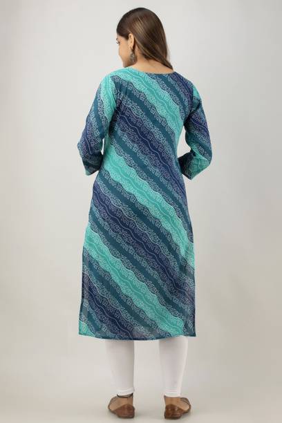 Women Printed Pure Cotton Straight Kurta (Green) view 2