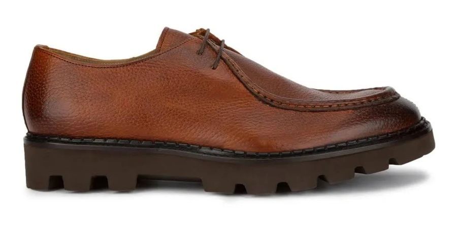 Men's Brown Textured Leather Casual Shoes with Lug Sole view 2