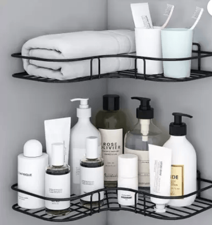 Self-Adhesive Metal Bathroom Corner Rack Storage Shelves, Bathroom Storage Rack Corner, Bathroom Corner Shelf Organizer Storage, Bathroom Shelf/Shelves Corner - Black (Black) Pack Of 1 Pic Iron Wall Shelf (Number of Shelves - 1, Black) view 2